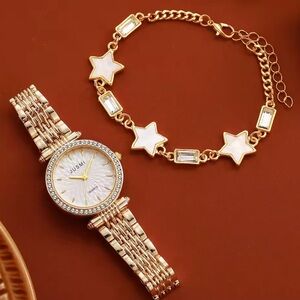 Gold and White Watch and Bracelet Set